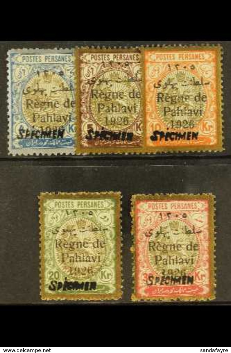 1926 4kr To 30kr High Values Overprinted Regne De Pahlavi 1926, Perf 11½, SG 623A/627A, Handstamped "SPECIMEN", Very Fin - Iran