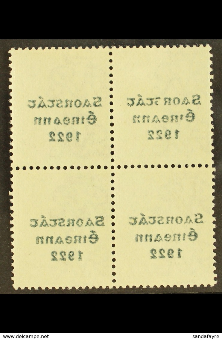 1922-23 SAORSTAT 1s Bistre-brown, SG 63, Fine Mint Block Of Four Showing Full Offset Of Overprint. For More Images, Plea - Sonstige & Ohne Zuordnung