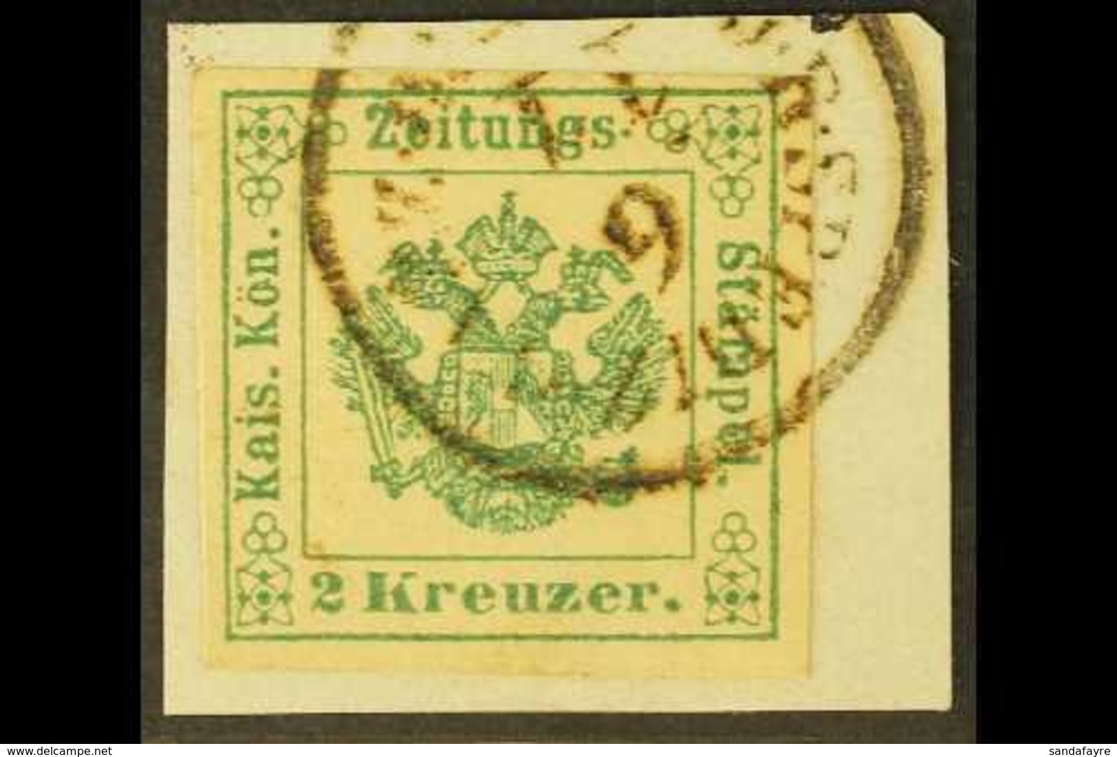 LOMBARDY VENETIA NEWSPAPER STAMPS 1853 2k Deep Green, Sass 1, Very Fine Used On Piece.  For More Images, Please Visit Ht - Ohne Zuordnung