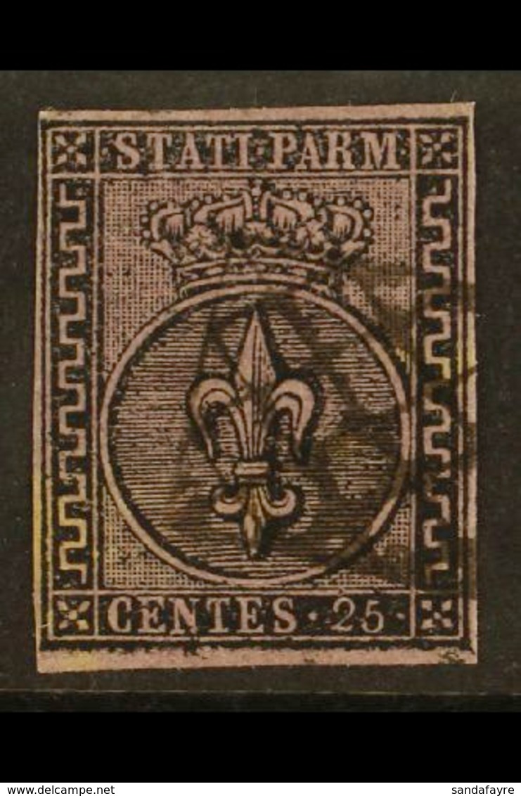 PARMA 1852 25c Black On Violet, Variety Large Right Hand Greek Border, "Greca Larga", Sass 4a, Very Fine Used With Clear - Non Classés