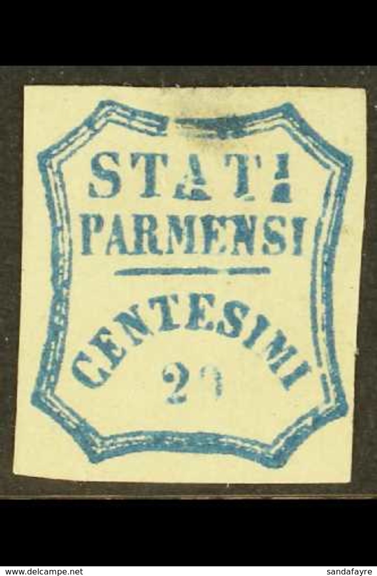 PARMA 1859 20c Blue Provisional Govt, Variety "broken Letters A, T, I" (Pos. 13), Sass 15e, Unused Small Grease Stain. C - Unclassified