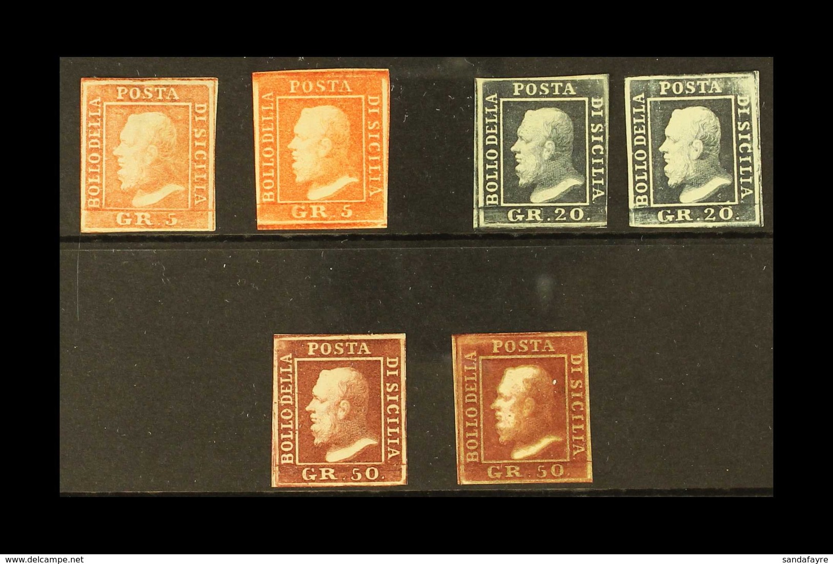 SICILY 1859 MINT / UNUSED GROUP Incl. 5gr Orange-red, 5gr Vermilion, 20gr Slate-grey (2) And 50gr Brown-lake Unused And  - Non Classés