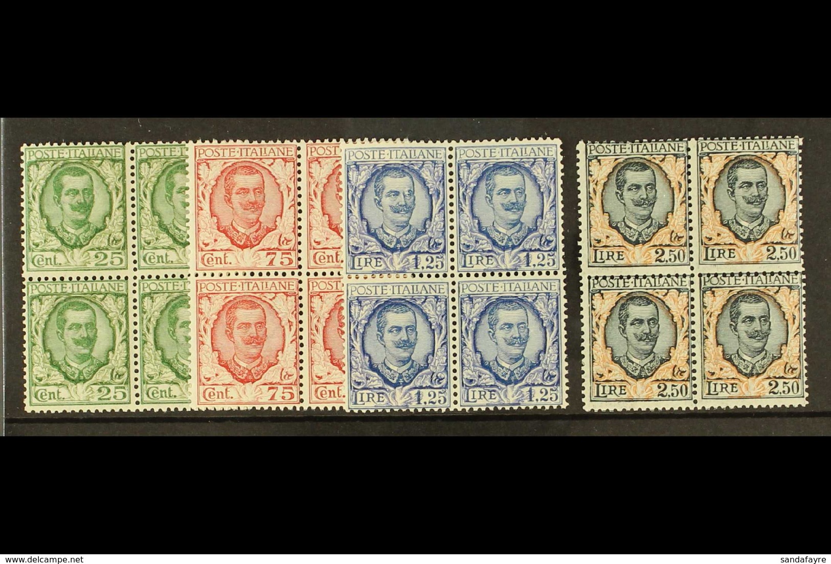 1926 25c - 2L50 "Floreale" Set, Sass S41, In Superb NHM Blocks Of 4. Cat €1100  (£935) (16 Stamps) For More Images, Plea - Non Classés