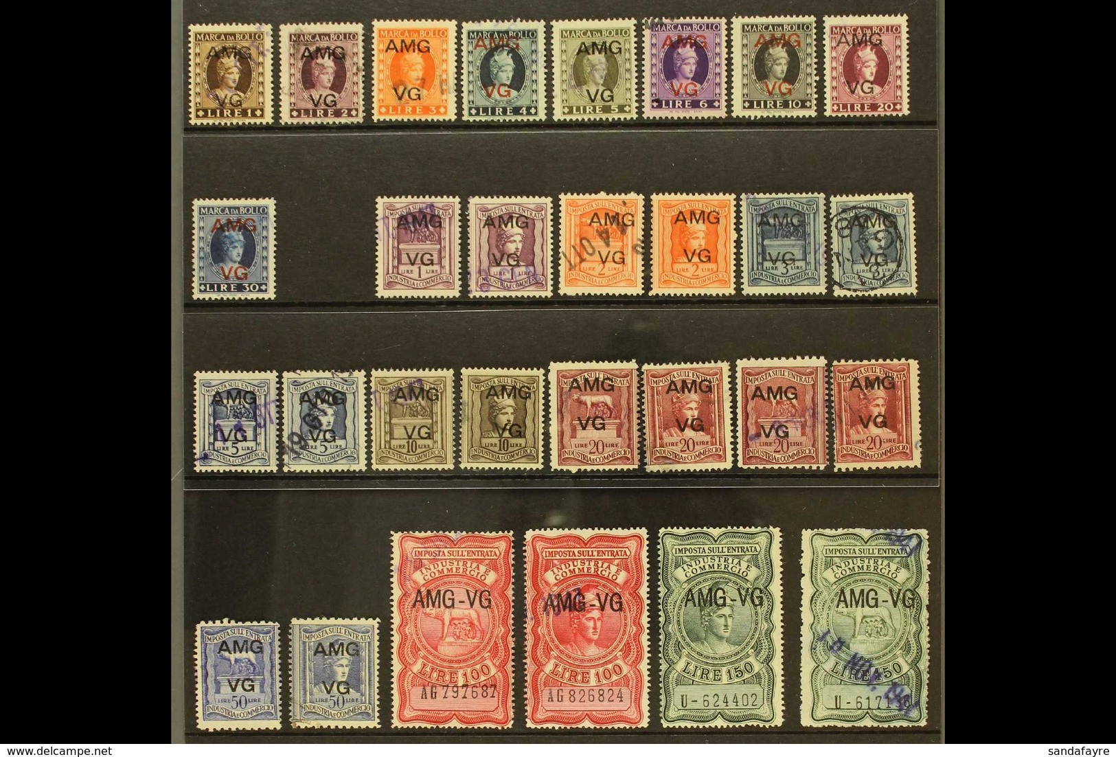 VENEZIA GIULIA REVENUE STAMPS 1940's Fine Used Collection Of Various "AMG / VG" Overprinted Italian Revenues, Inc Marca  - Non Classés