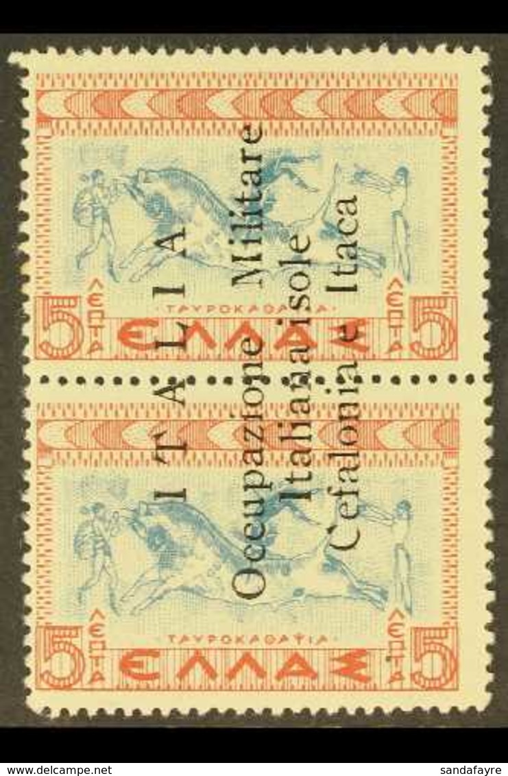 CEPHALONIA & ITHACA 1941 5 + 5L Vertical Pair Ovpt Reading From Base To Top, Sass 11d, Very Fine NHM. For More Images, P - Sonstige & Ohne Zuordnung