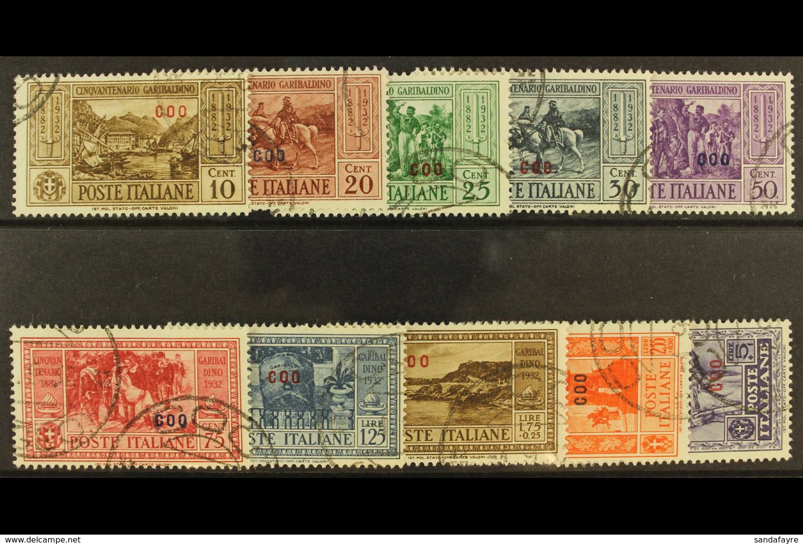 DODECANESE ISLANDS COO 1932 Garibaldi Set, SG 89/98, Sassone S.56, Very Fine Used (10). For More Images, Please Visit Ht - Autres & Non Classés