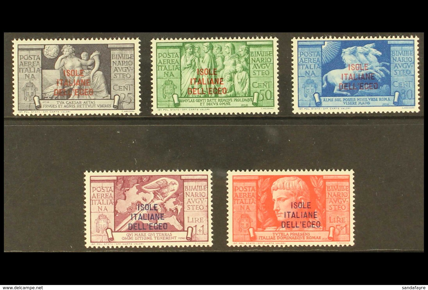 EGEO (DODECANESE ISLANDS) 1938 Air Augustus Complete Set (SG 196/200, Sassone A47/51), Never Hinged Mint, Very Fresh. (5 - Autres & Non Classés