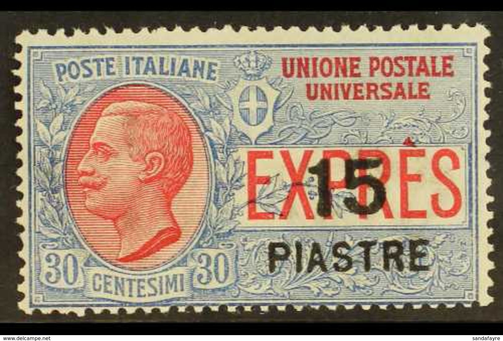 OFFICES IN LEVANT EXPRESS 1922 15pi On 30c Blue And Red, Sass 2, Very Fine NHM. For More Images, Please Visit Http://www - Autres & Non Classés
