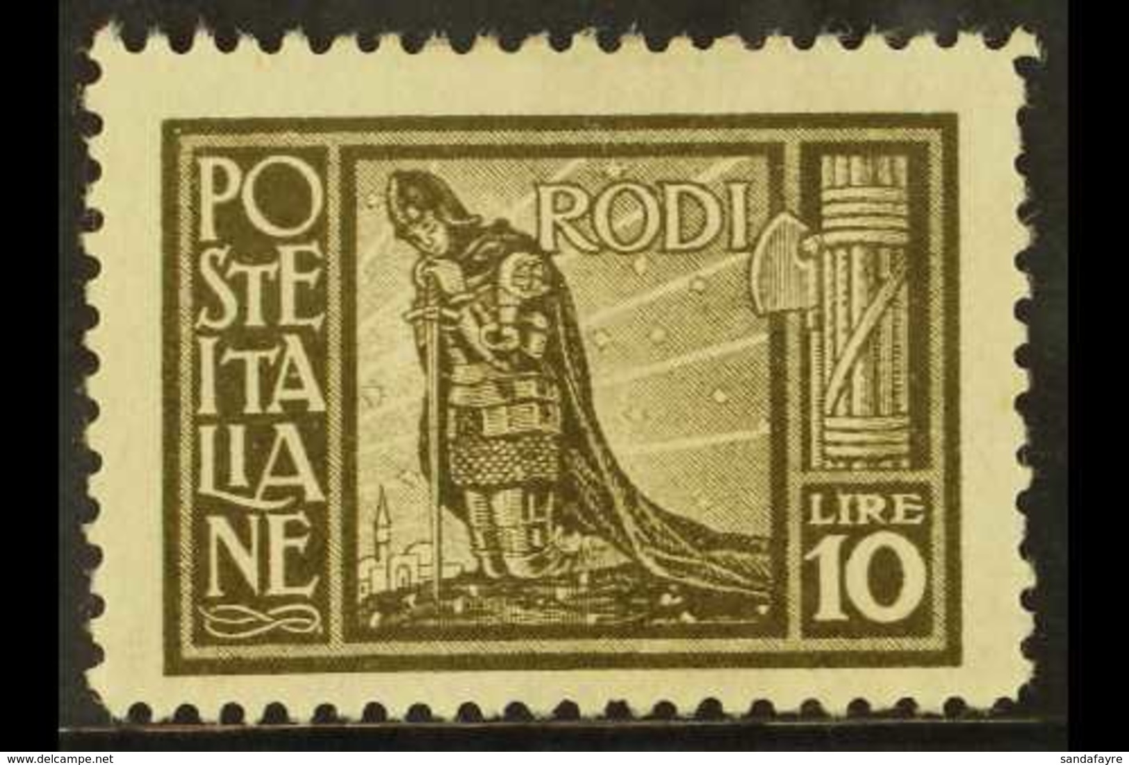 RHODES 1929 10L Olive Brown, Sass 11, Scott 23, Fine Mint (1 Stamp) For More Images, Please Visit Http://www.sandafayre. - Autres & Non Classés