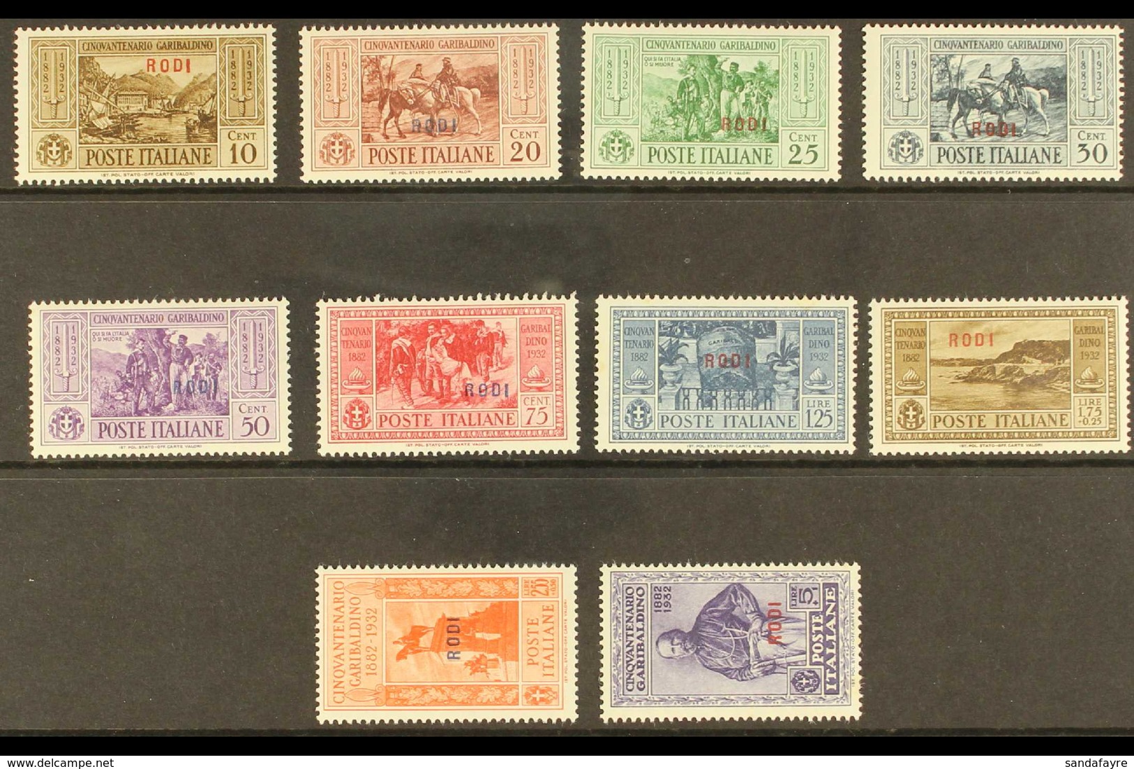 RODI 1932 Garibaldi "RODI" Overprints Complete Set (SG 89/98 J, Sassone 17/26), Fine Mint Some Are Never Hinged, Fresh.  - Autres & Non Classés