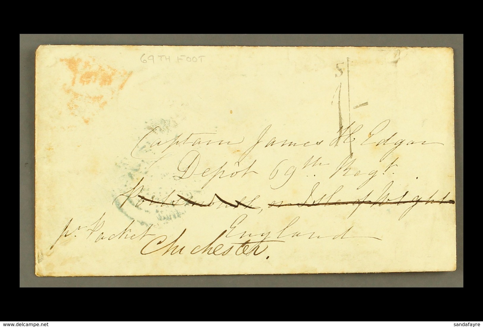 1851 Stampless Envelope From An Advance Party Of The 69th Foot In Jamaica Addressed To The 69th Regiment Depot "Portsmou - Jamaïque (...-1961)