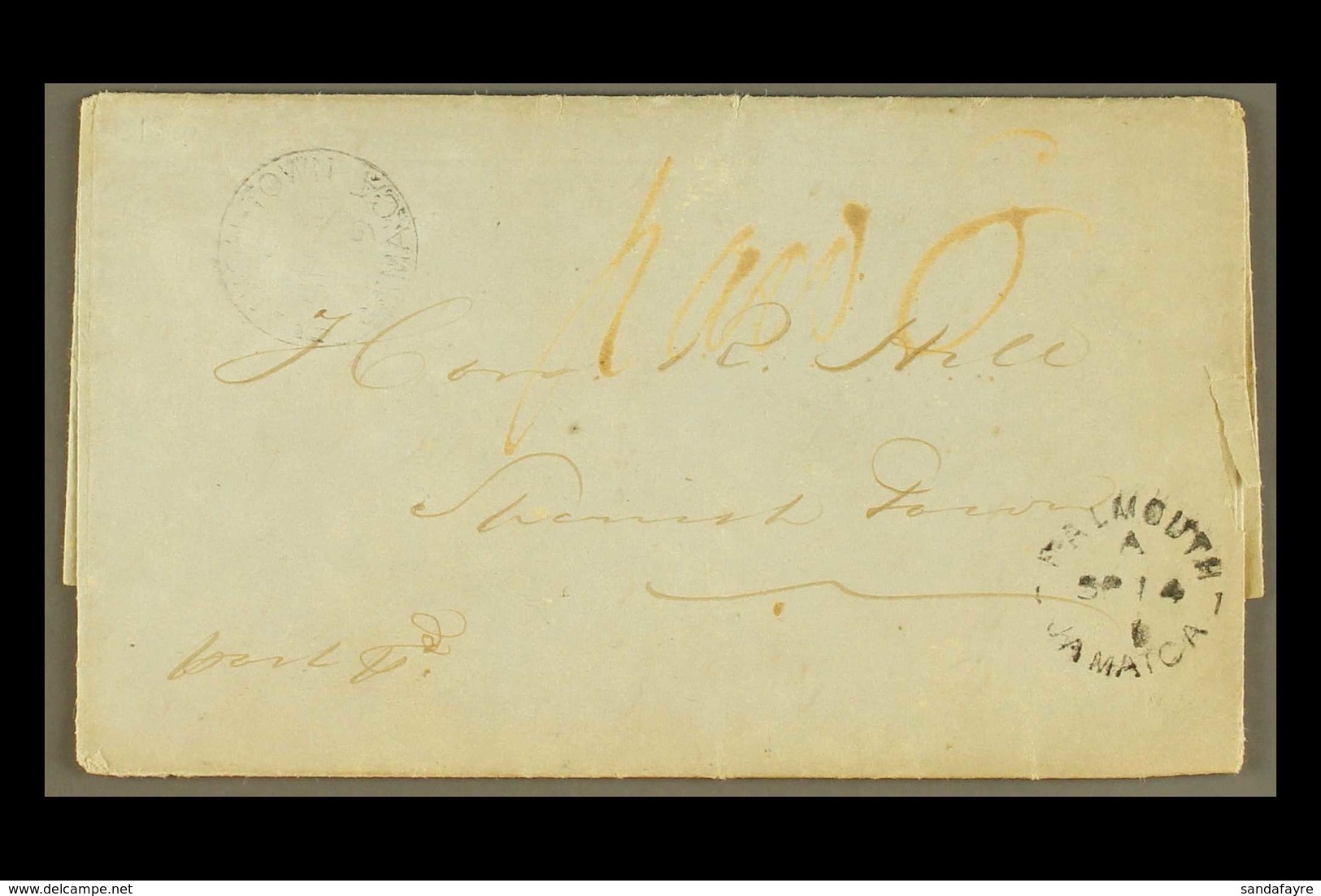 1860 FALMOUTH RIOTS MENTIONED IN ENTIRE LETTER (Sept) Lengthy Entire Letter Falmouth To Spanishtown, With Cds's Of Each  - Jamaïque (...-1961)