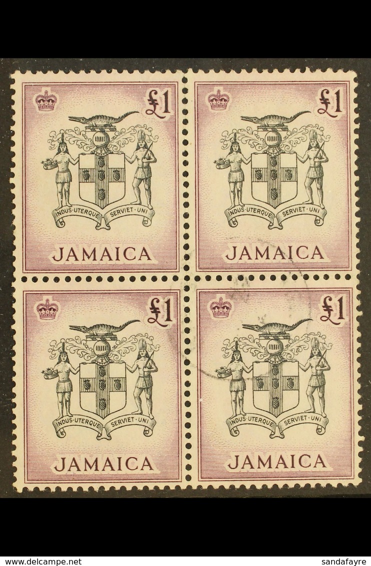 1956-58 £1 Black & Purple "Arms", SG 174, Fine Cds Used Block Of 4. For More Images, Please Visit Http://www.sandafayre. - Jamaïque (...-1961)
