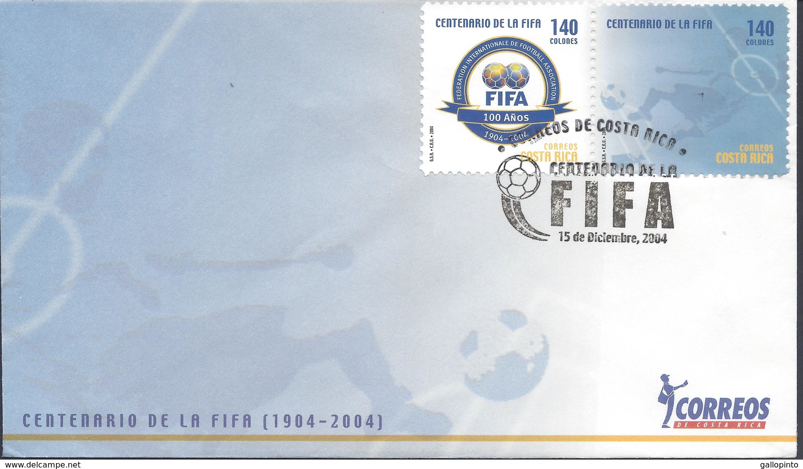 COSTA RICA FIFA CENTENARY, EMBLEM, SOCCER PLAYER FIELD Sc 582 FDC 2004 - Briefe U. Dokumente