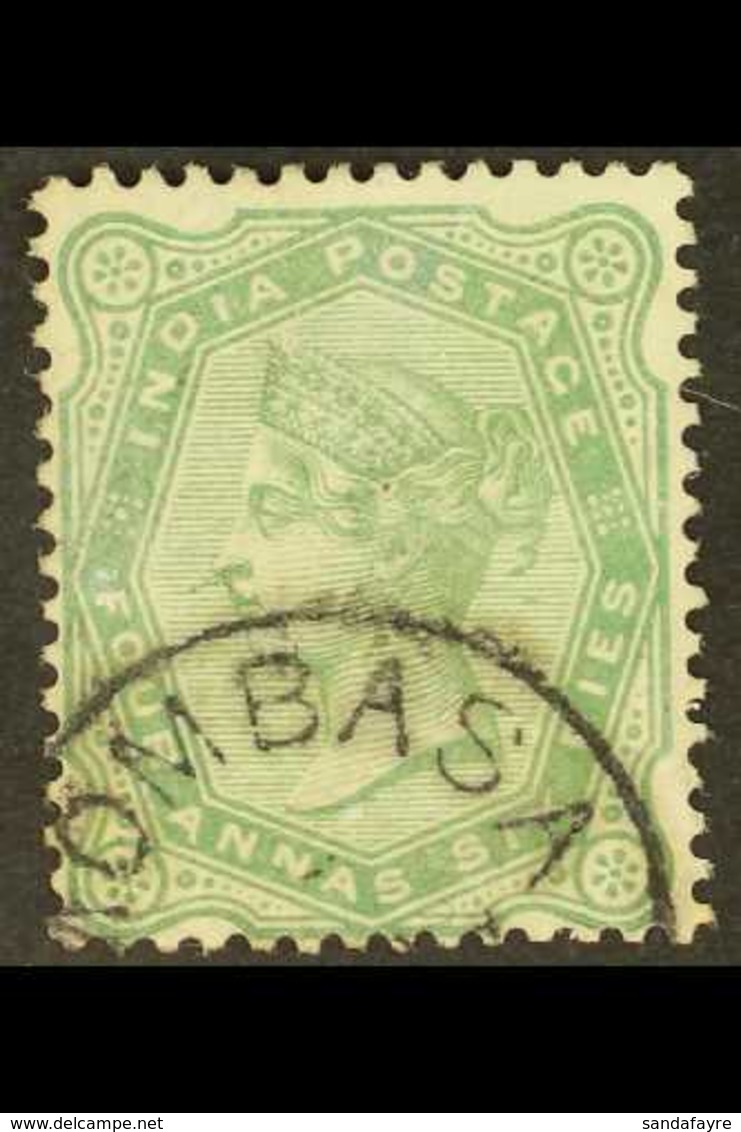 INDIA USED IN 1882-1900 4a.6p Yellow-green, QV India Issue, SG Z6, Fine Used With MOMBASA Postmark. For More Images, Ple - Vide