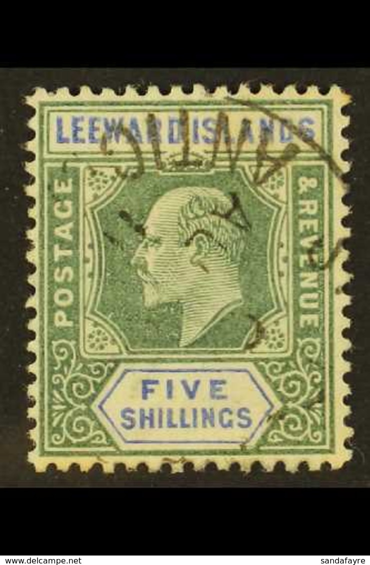 1902 5s Green & Blue, SG 28, Fine Cds Used For More Images, Please Visit Http://www.sandafayre.com/itemdetails.aspx?s=61 - Leeward  Islands