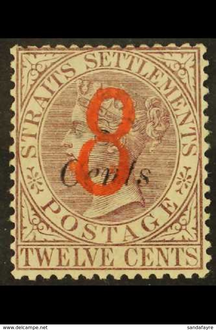 1884 "8" On 8c On 12c Dull Purple, SG 80, Very Fine Mint. Scarce Stamp. For More Images, Please Visit Http://www.sandafa - Straits Settlements