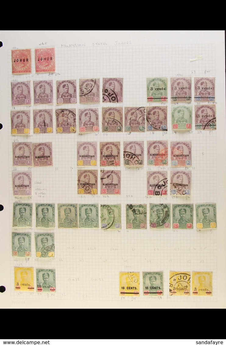 JOHORE 1884-1987 MINT & USED COLLECTION Presented On Album Pages. Useful Ranges Include 1884 Johor Opt'd 2c Inc "Wide H" - Autres & Non Classés