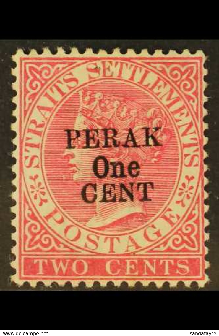 PERAK 1891 1c On 2c Bright Rose, Without Bar Over Original Value, Type 37 Overprint, SG 56, Very Fine Mint, Rare ! For M - Autres & Non Classés