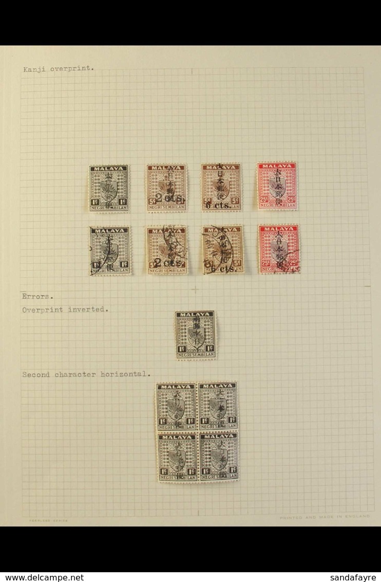 GENERAL ISSUES. 1943 On Straits Settlements Issue (SG J266/J269) Small Specialized Collection On 2 Album Pages Includes  - Autres & Non Classés