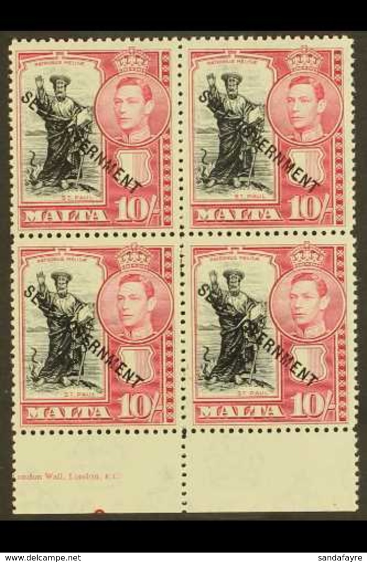 1948-53 10s Black & Carmine, SG 248, Never Hinged Mint Imprint Block Of 4. (4 Stamps) For More Images, Please Visit Http - Malte (...-1964)