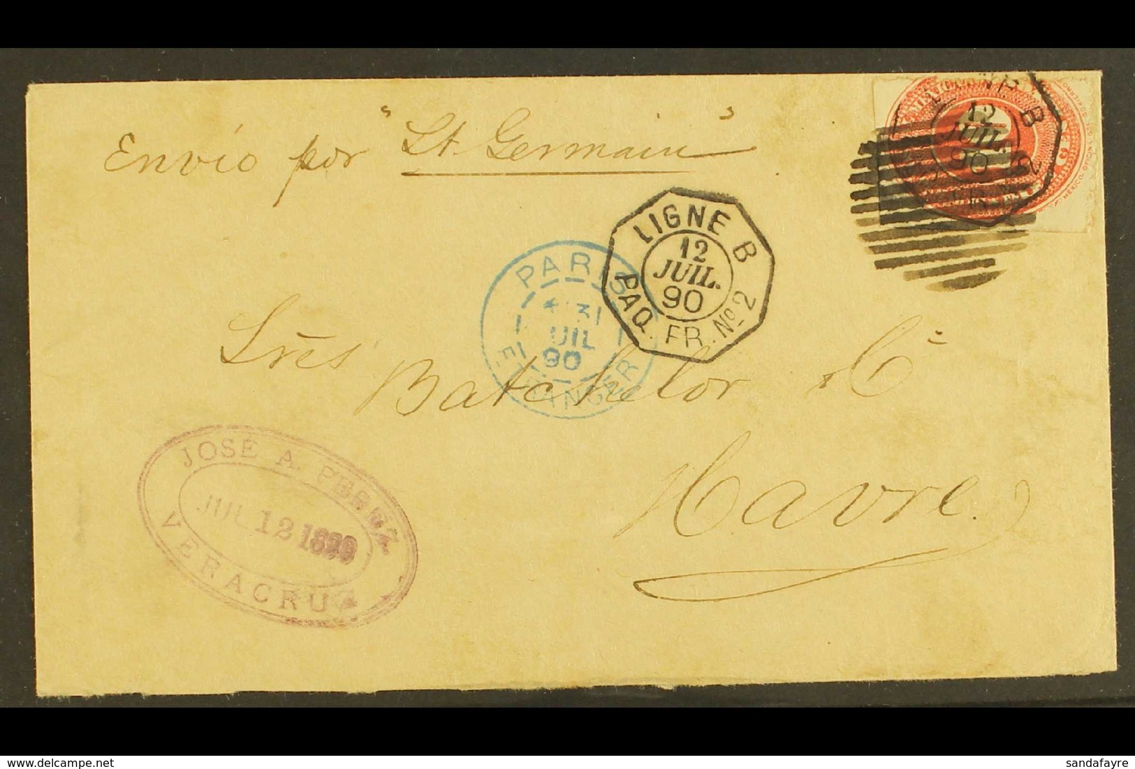 1890 (12 July) Cover Addressed To France, Endorsed 'Envio Por St. Germain', Bearing 10c Scarlet Numeral Stamp (appears T - Mexiko