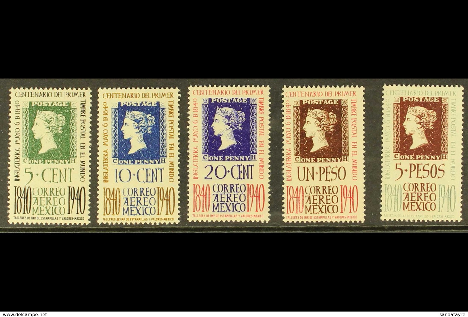 1940 AIR Penny Black Centenary Set (Scott C103/07, SG 648/52) Never Hinged Mint. (5 Stamps) For More Images, Please Visi - Mexique