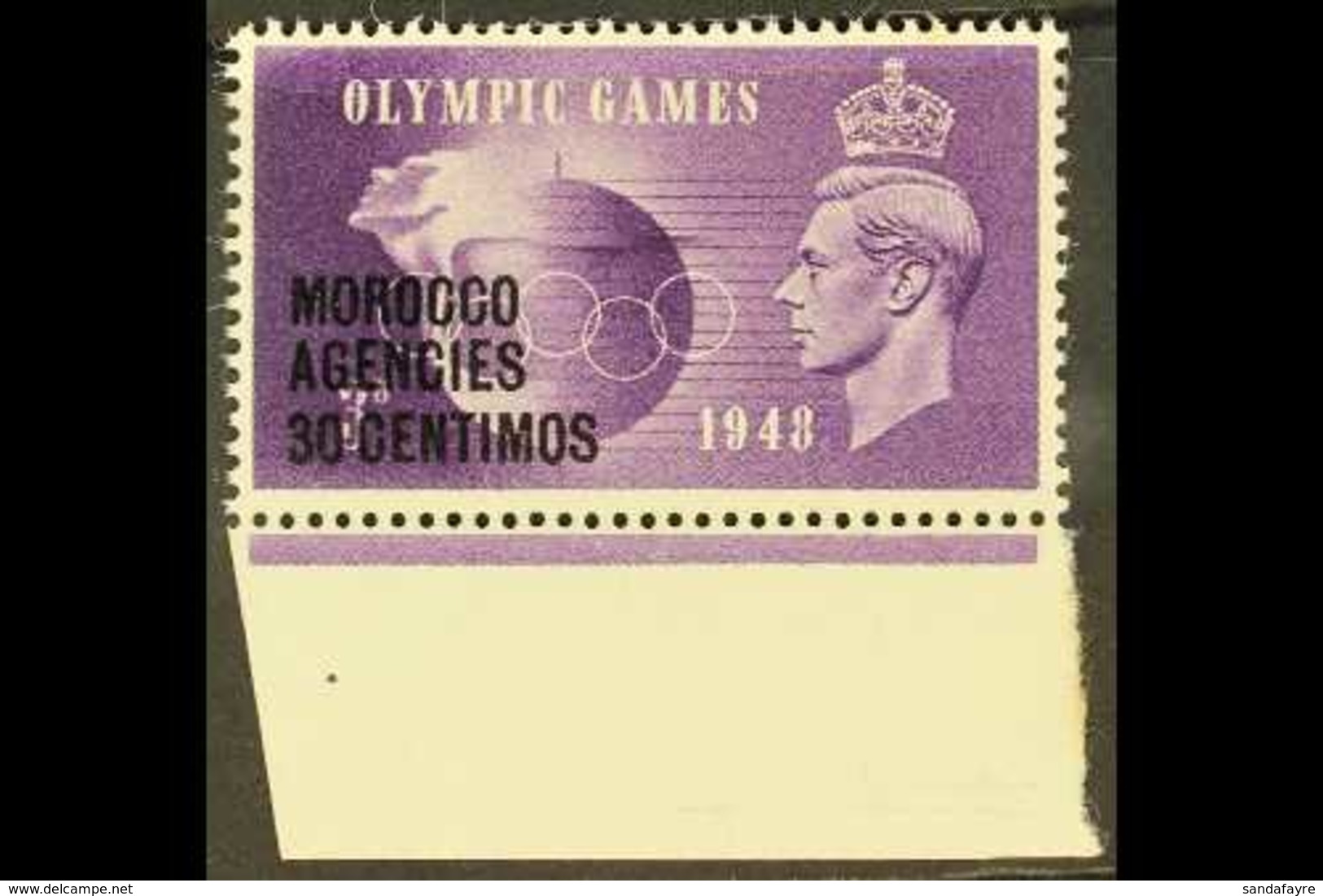 SPANISH 1948 Olympic Games 30c On 3d Violet, Crown Flaw, SG 179a, Lower Marginal Never Hinged Mint.  For More Images, Pl - Autres & Non Classés