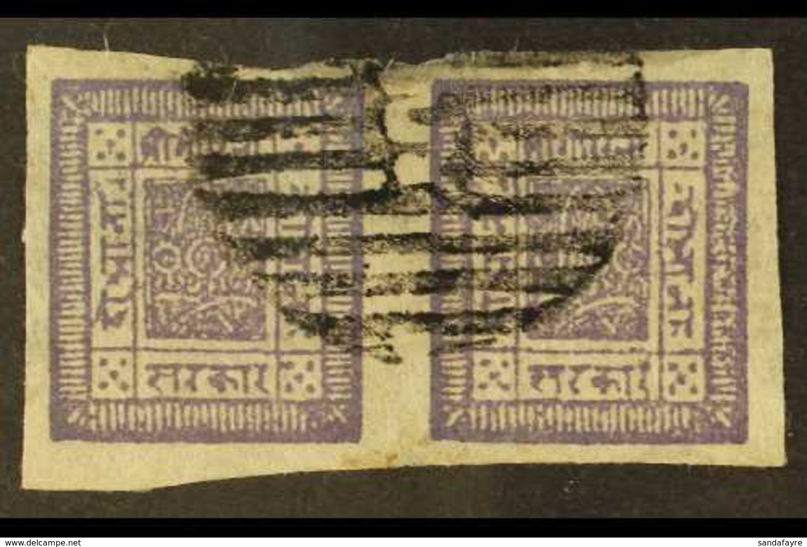 1886-98 2a Violet, Imperf On Native Paper (SG 8, Scott 8, Hellrigl 8), Fine Used Horizontal Pair. For More Images, Pleas - Nepal