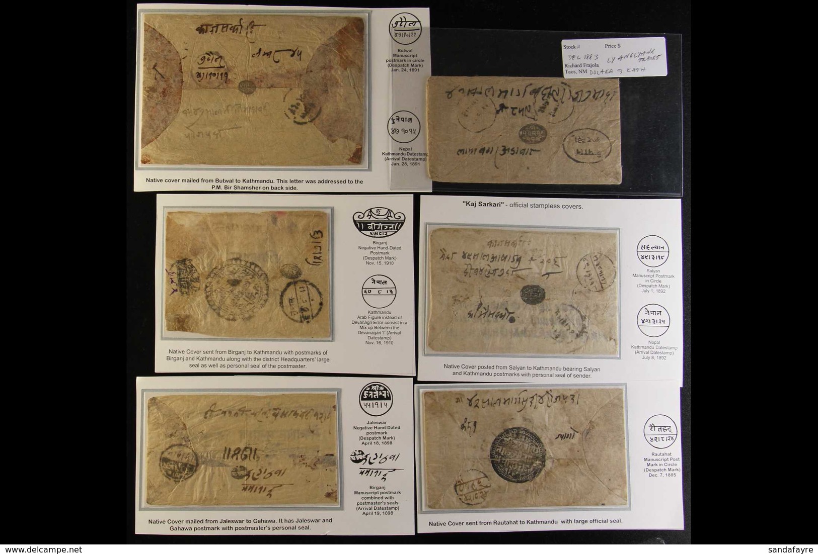 OFFICIAL MAIL 1880-1910 Hoard Of Stampless Native Covers. Chiefly Incoming To Kathmandu, From Towns/villages Including B - Népal