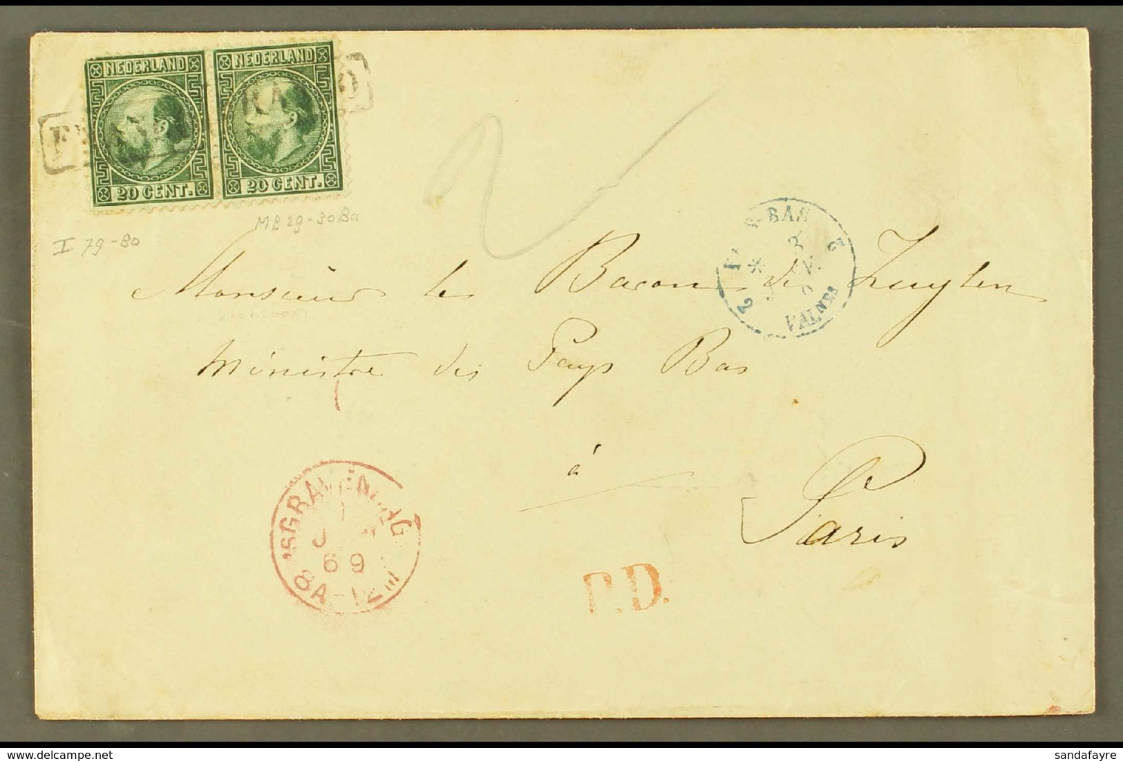 1869 Cover From 'Sgravenhage To Paris Addressed To Monsieur Le Baron De Zuylen, Minister Of The Low Countries, Franked P - Autres & Non Classés