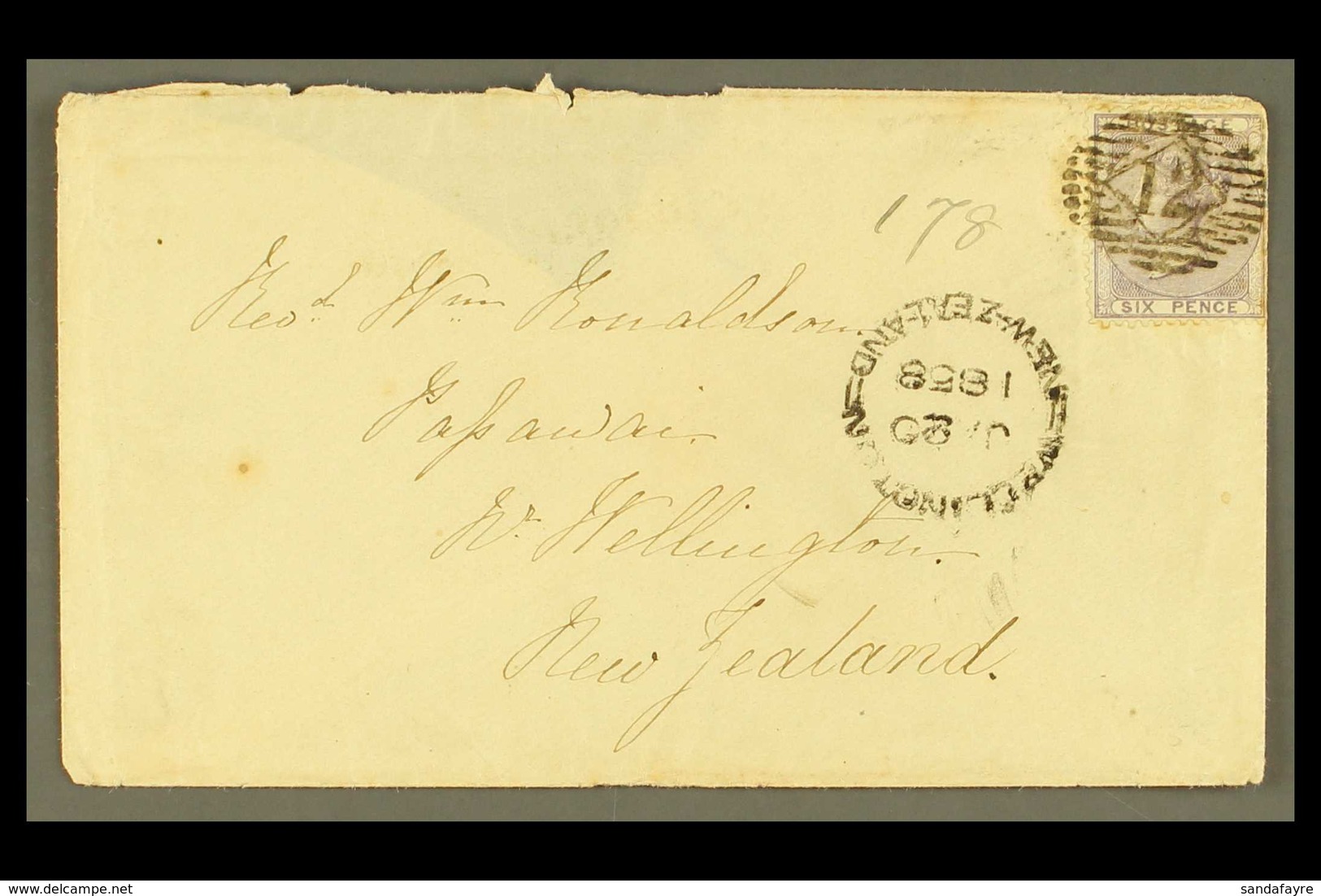 1857 INWARD MAIL 1857 (10 Nov) Env With Part Flap Removed, From London To Papawai Bearing GB 6d Lilac (SG 68), Tied By L - Autres & Non Classés