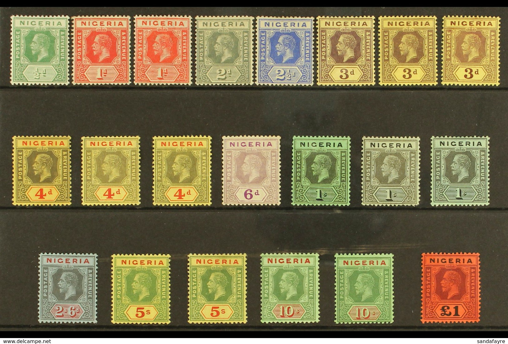 1914-29 KGV Definitive Set With Listed Extra Shade/backs, SG 1/12, ALL DIFFERENT, Fine Mint (21 Stamps) For More Images, - Nigeria (...-1960)