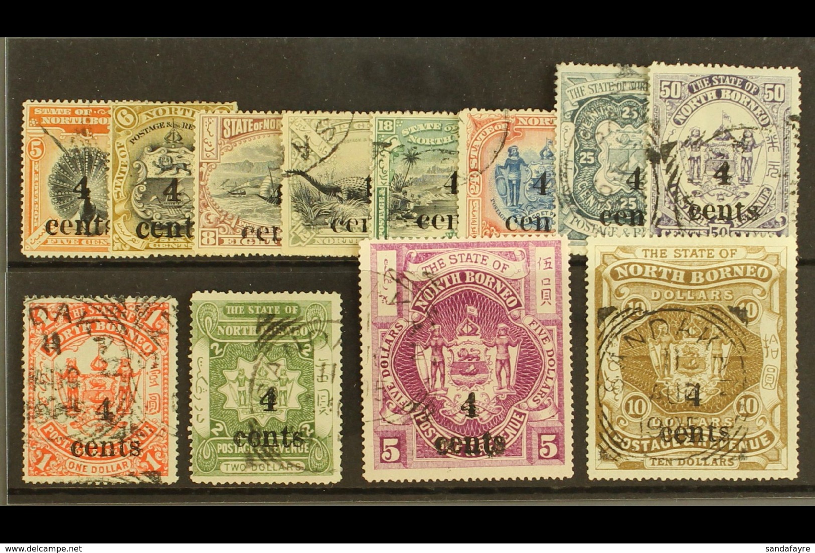 1904-05 "4 Cents" Surcharge Set Complete, SG 146/57, Very Fine Used (the 6c & 8c Values Mint) 12 Stamps For More Images, - Bornéo Du Nord (...-1963)