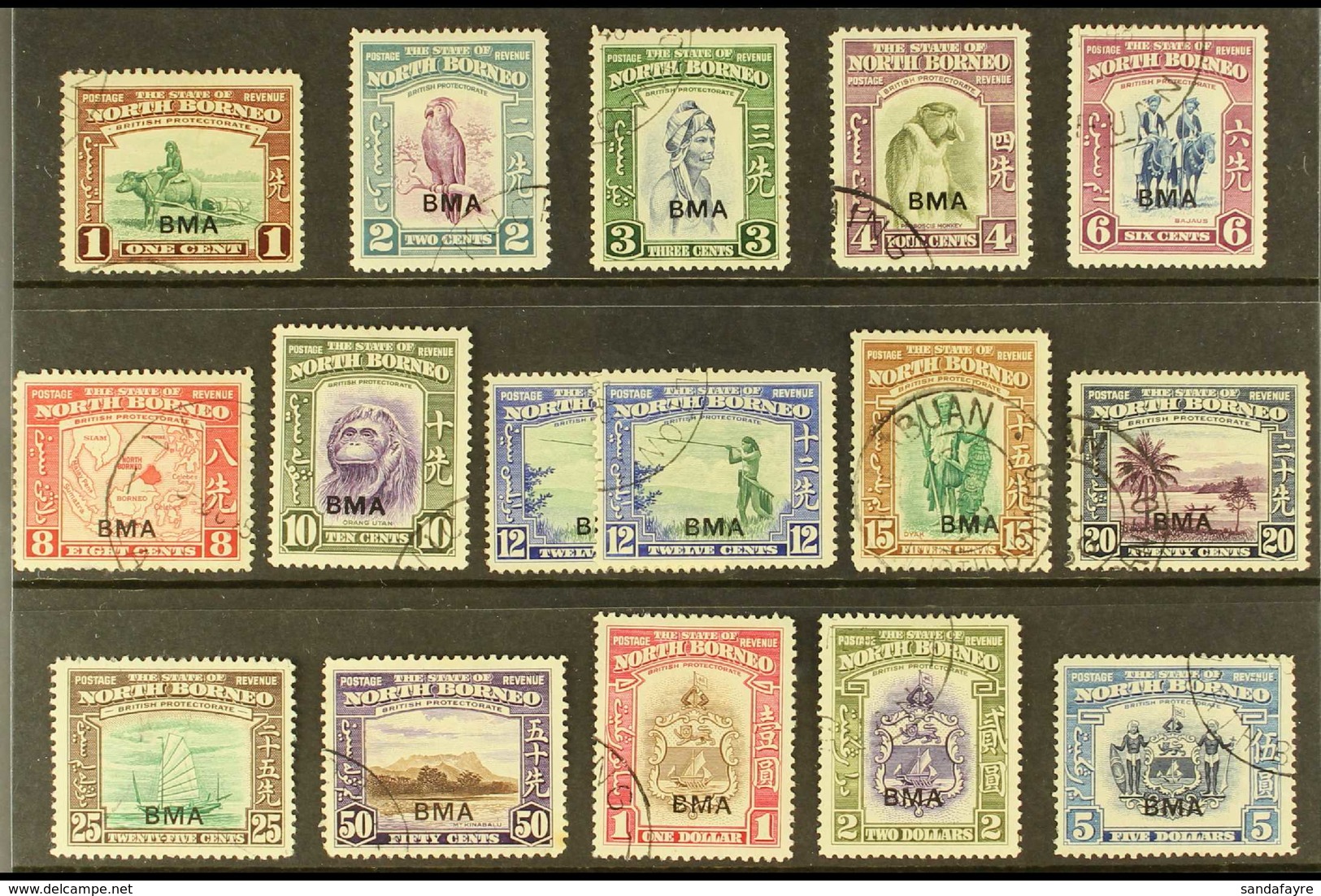 1945 "BMA" Overprinted Complete Set Including 12c Additional Shade, SG 320/34, Fine Used. (16 Stamps) For More Images, P - Bornéo Du Nord (...-1963)