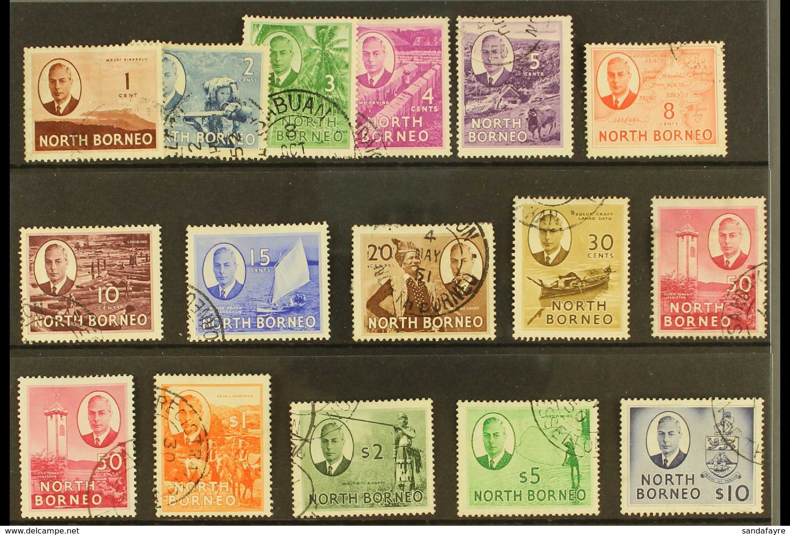 1950-52 Complete Definitive Set, SG 356/370, Fine Used. (15 Stamps) For More Images, Please Visit Http://www.sandafayre. - Bornéo Du Nord (...-1963)
