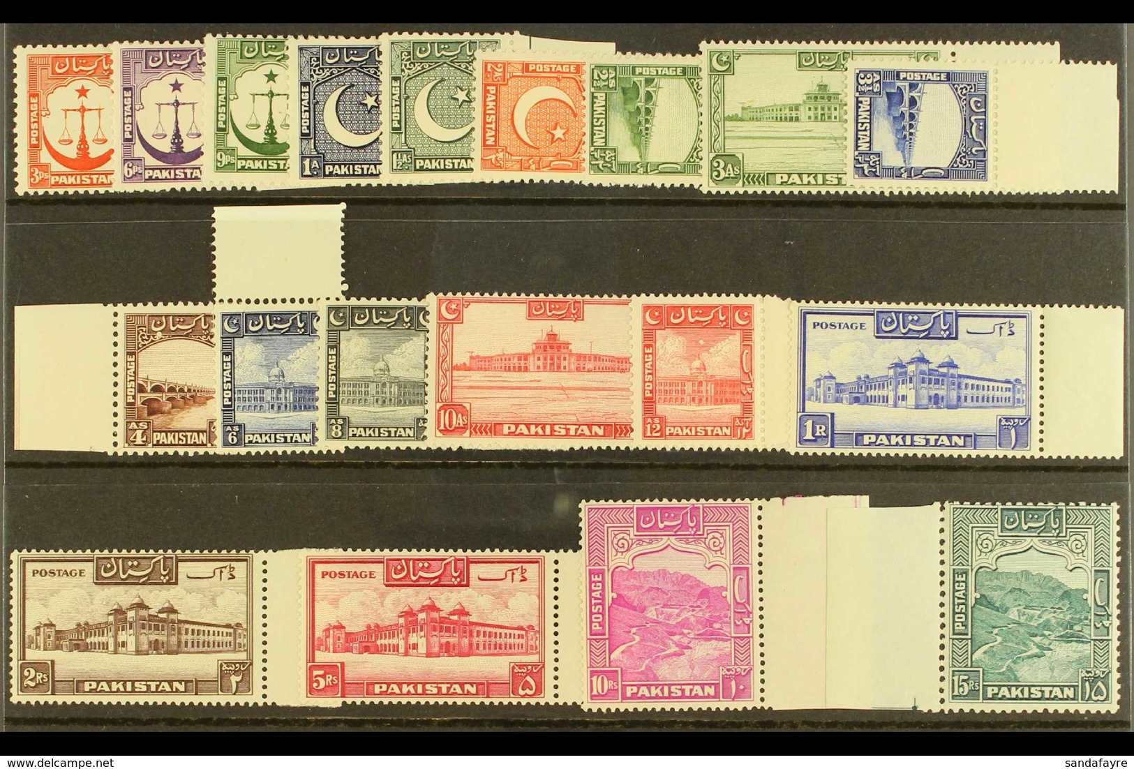 1948-57 Definitives Set To 15R, SG 24/42, Never Hinged Mint Marginal Examples. Lovely! (19 Stamps) For More Images, Plea - Pakistan