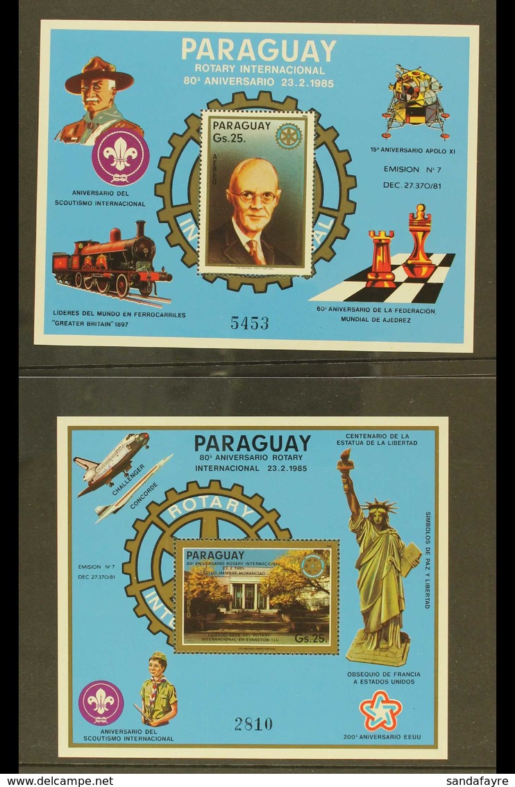 1985 Air Rotary International Both Mini-sheets (Scott C594/95, Michel Blocks 412/13), Superb Never Hinged Mint, Very Fre - Paraguay