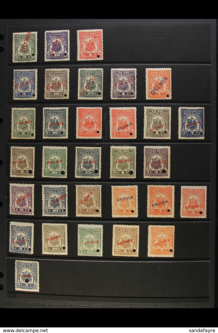 REVENUE STAMPS SPECIMEN OVERPRINTS 1911 To C.1930 American Bank Note Company, Each Stamp Overprinted "SPECIMEN" And With - Pérou