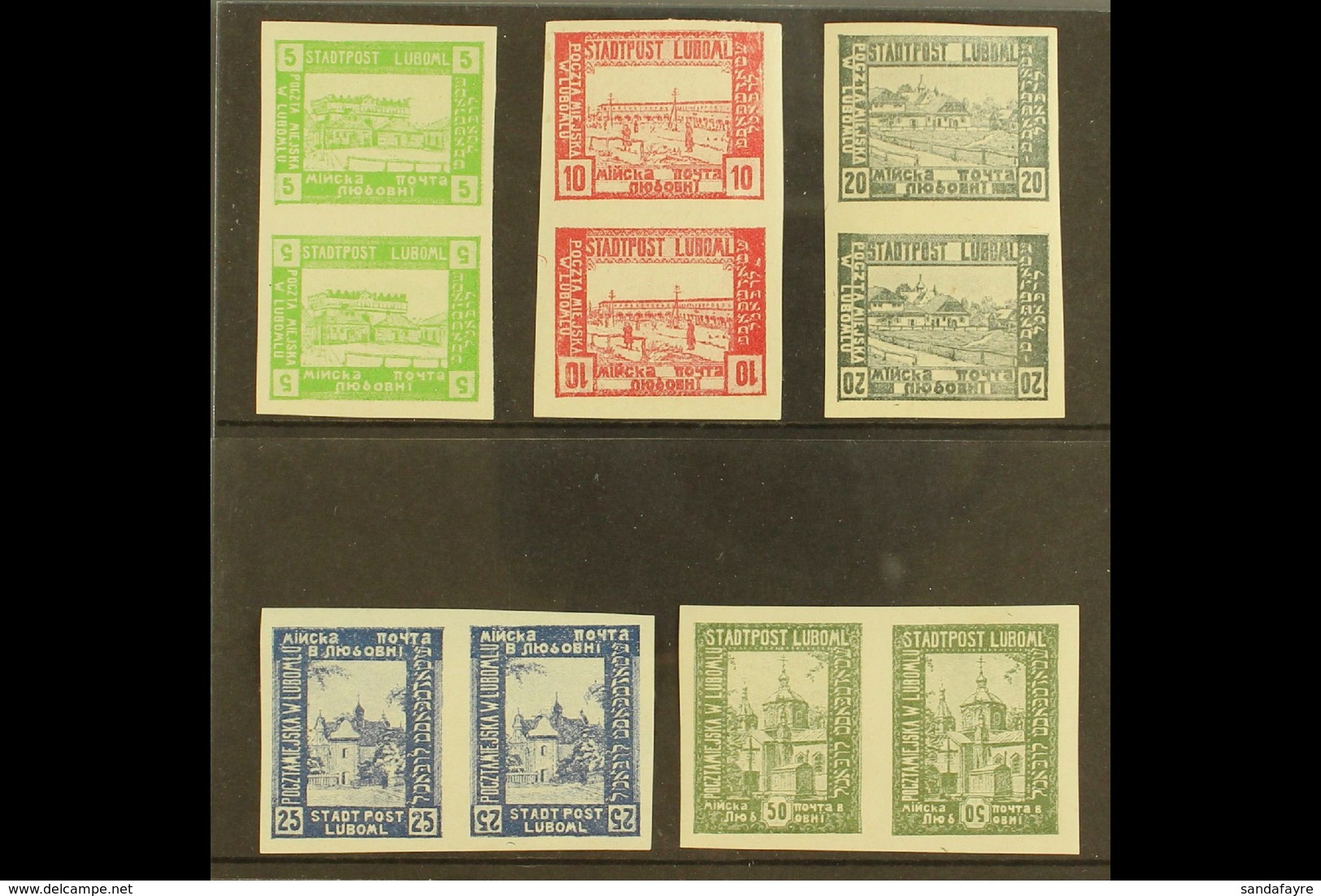 LOCAL TOWN POST LUBOML 1918 Complete Set Of INVERTED FIGURES OF VALUES, All As IMPERF PAIRS With Normal Stamps, Barefoot - Autres & Non Classés