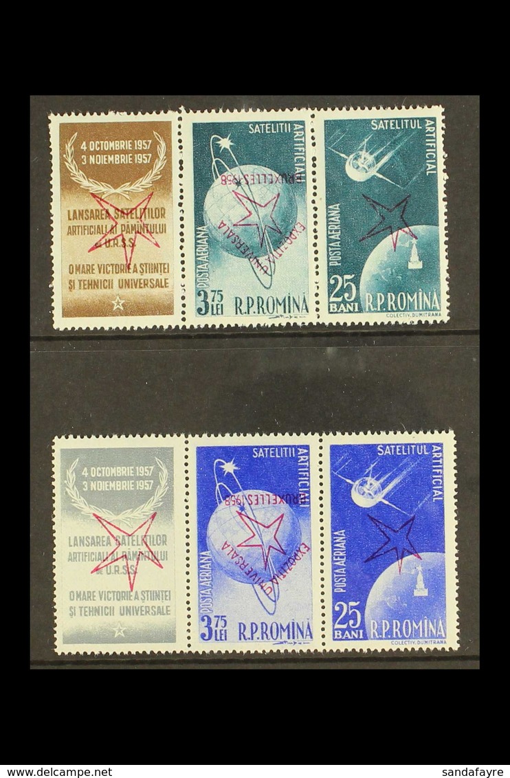 1958 Brussels Exhibition Set With OVERPRINTS INVERTED, Mi 1717/1720, As Two NHM Se-tenant Strips With Labels (4 Stamps + - Autres & Non Classés