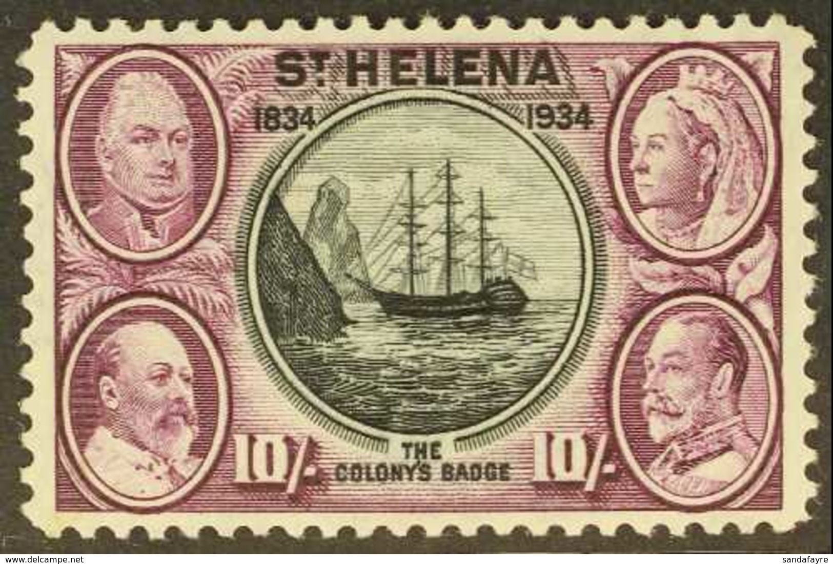 1934 10s Black & Purple Centenary, SG 123, Fine Mint, Very Light Gum Toning, Lovely Fresh Colour. For More Images, Pleas - Sainte-Hélène