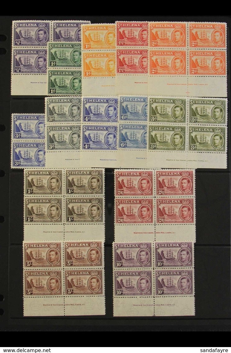 1938-44 Definitive Set Complete, SG 131/40, Never Hinged Mint BLOCKS OF FOUR, The 1933 Values With Full Marginal Imprint - Sainte-Hélène