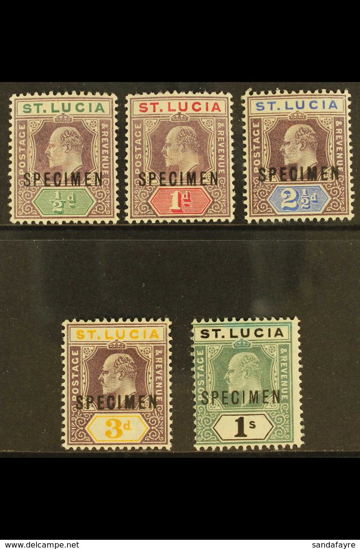 1902 - 3 Ed VII Set To 1s, Ovptd "Specimen", SG 58s/62s, Fine Mint, 1s Slight Colour Bleed At Top. (5 Stamps) For More I - Ste Lucie (...-1978)