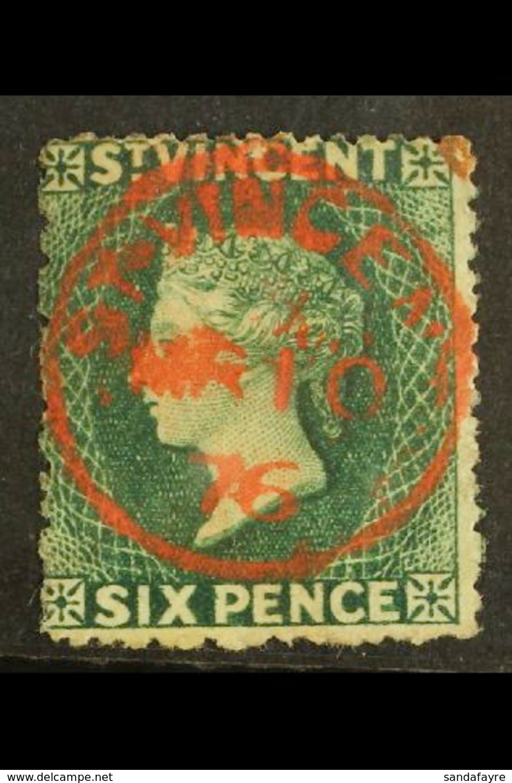 1871 6d Deep Green, Wmk Small Star, Perf 14 To 16,  Variety "wmk Sideways", SG 16a, Very Fine Used With Complete Red St  - St.Vincent (...-1979)