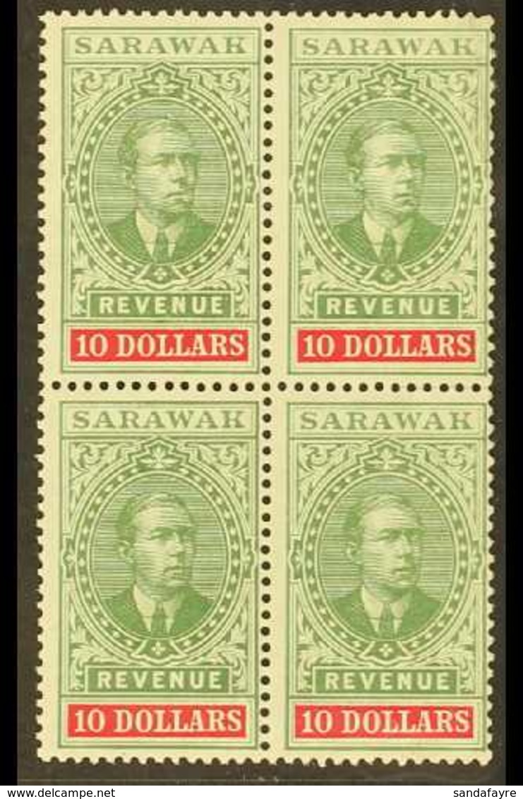 REVENUE STAMPS 1918 $10 Green And Red, Barefoot 40, Never Hinged Mint Block Of Four. For More Images, Please Visit Http: - Sarawak (...-1963)