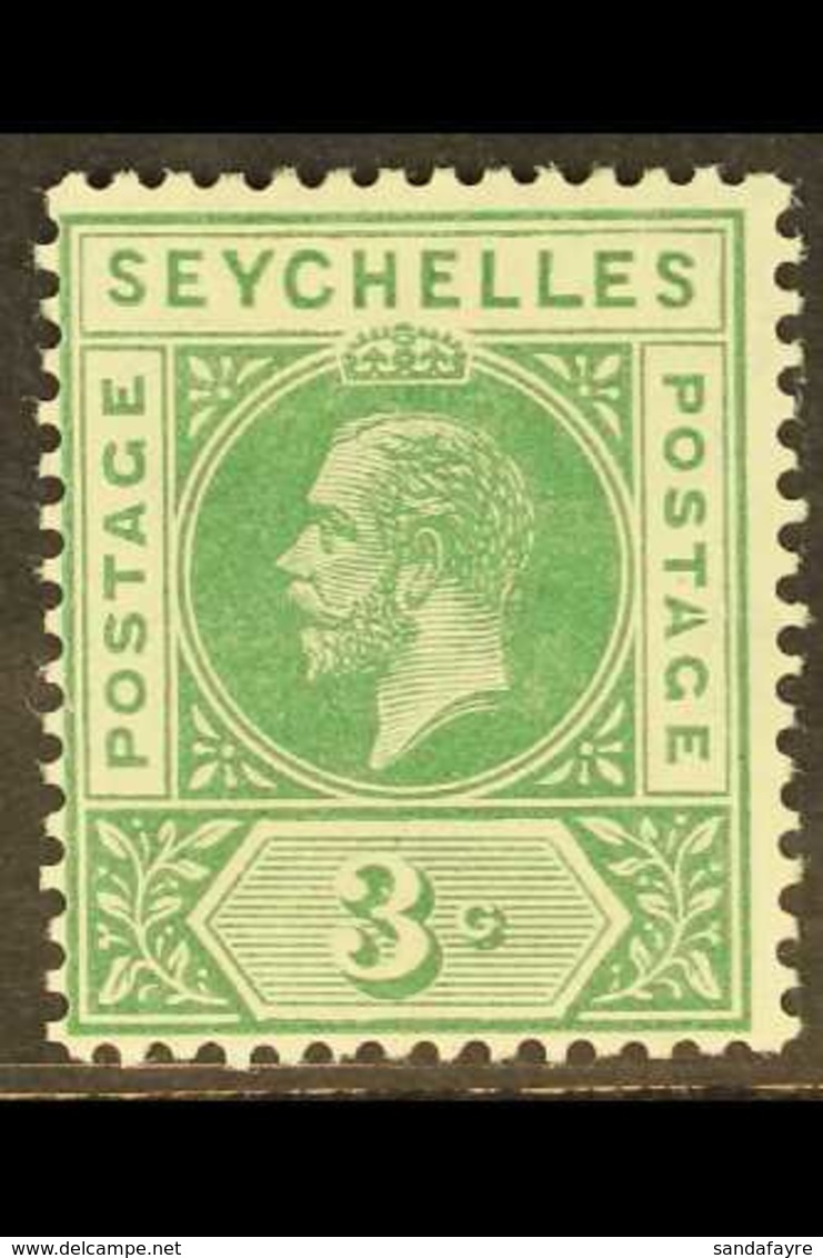 1912 3c Green, Variety SPLIT "A", SG 72a, Very Fine Mint. For More Images, Please Visit Http://www.sandafayre.com/itemde - Seychellen (...-1976)