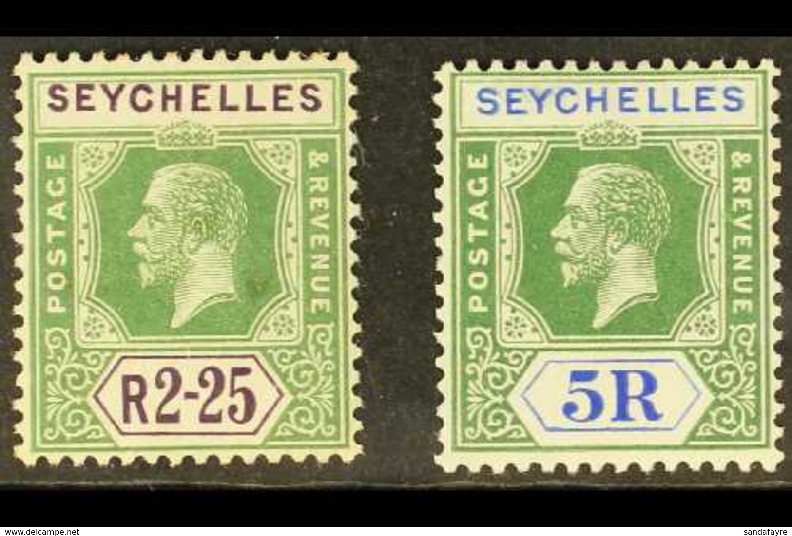 1921-32 KGV 2R25 And 5R Top Values, SG 122/23, Very Fine Mint. (2 Stamps) For More Images, Please Visit Http://www.sanda - Seychelles (...-1976)