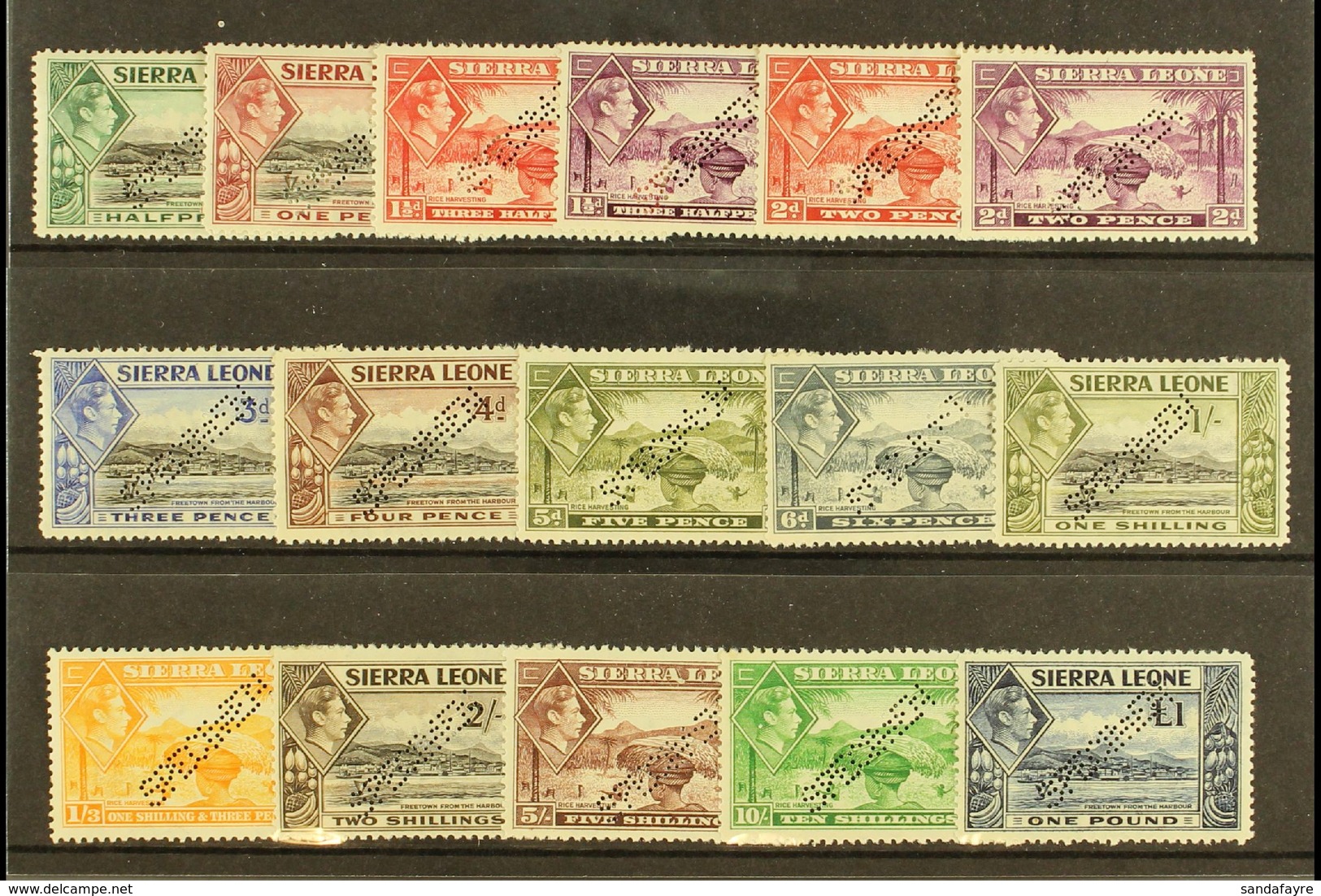 1938 Geo VI Set Complete, Perforated "Specimen", SG 188s/200s, Very Fine Mint, Large Part Og. Scarce Set. (16 Stamps) Fo - Sierra Leone (...-1960)