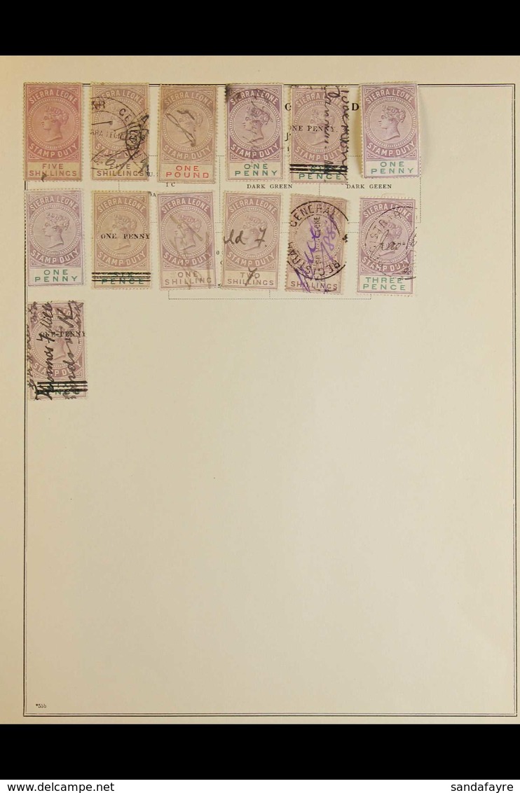 REVENUE STAMPS Mint And Used Accumulation On Album Leaf And Stockleaf. Includes Stamp Duty 1886 (Tall QV) To 5s (3) And  - Sierra Leone (...-1960)